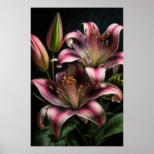 Impressão de Poster de Arte Flor Lírios Rosa (Frente)