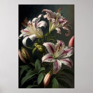 Impressão de Poster de Arte Flor Lírios Rosa
