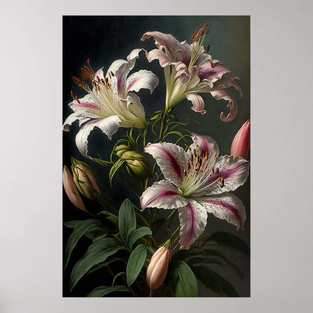 Impressão de Poster de Arte Flor Lírios Rosa (Frente)