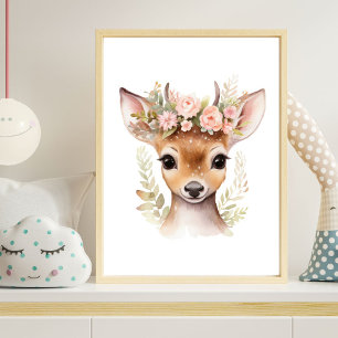Impressão de Poster de Berçário Menina Floral Rosa