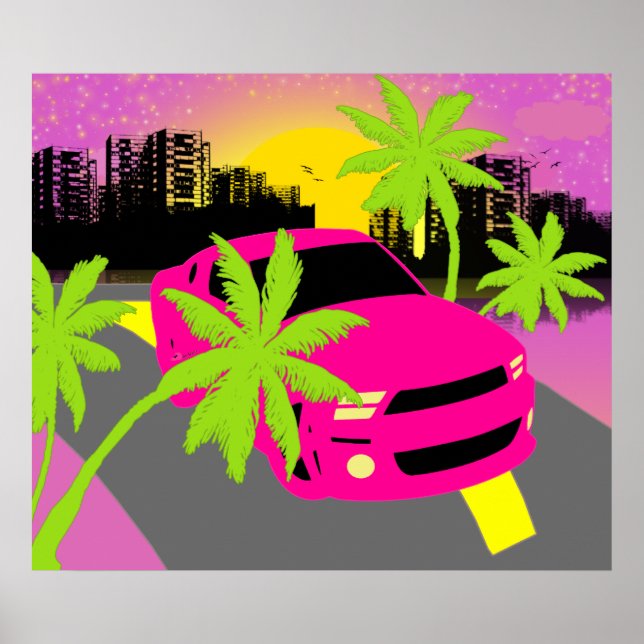 Impressão de Poster de carro rosa quente (Frente)