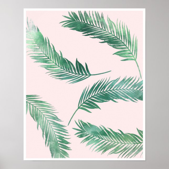 Impressão de poster de cor rosa botânico e verde (Frente)