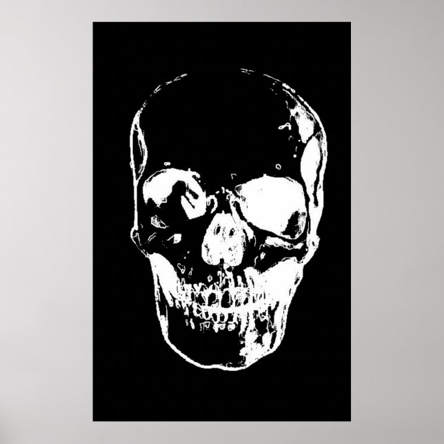 Impressão de Poster de de Caveira Preta e Branco - (Frente)