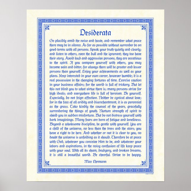 Impressão de poster de Desiderata, design medieval (Frente)