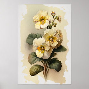 Impressão de Poster de Flores de Primrose Branca