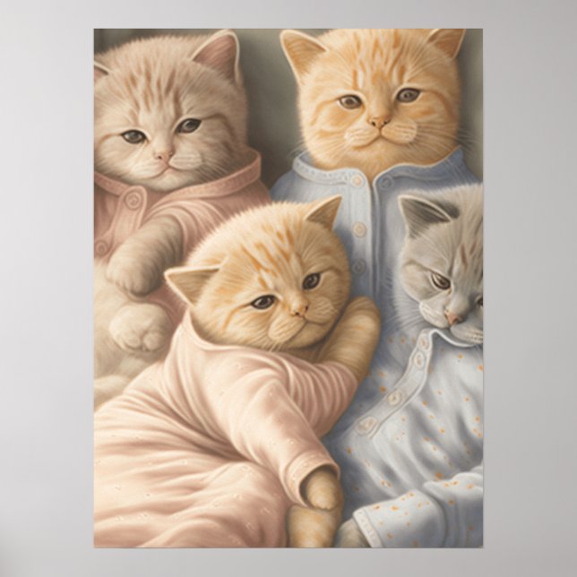 Impressão de pôster de gatinhos de pijama (Frente)
