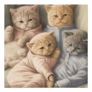 Impressão de pôster de gatinhos de pijama