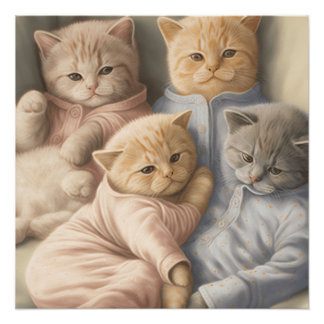 Impressão de pôster de gatinhos de pijama