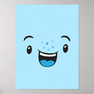 Impressão de Poster de Kawaii Sorriso Azul