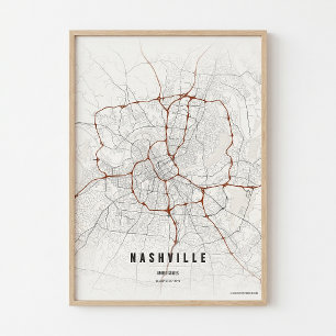 Impressão de Poster de Nashville Mapa da Cidade do