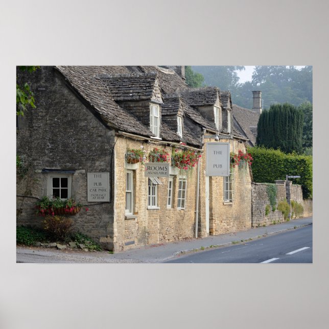 Impressão de pôster de pub rural em Cotswolds (Frente)