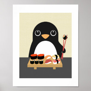 Impressão de Poster de Sushi Comendo Pinguim