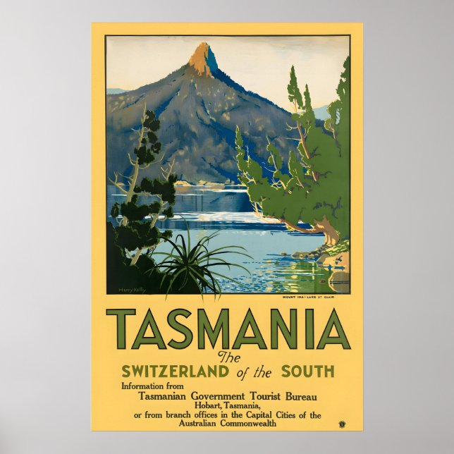 Impressão de Poster de Viagem Antiga da Tasmânia (Frente)