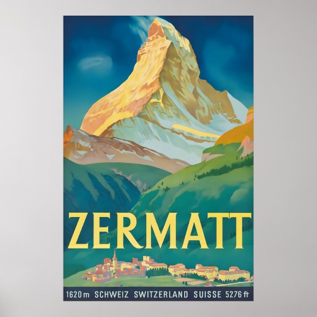 Impressão de Poster de Viagem Antigo de Zermatt Su (Frente)