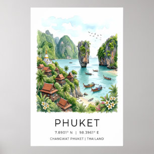 Impressão de Poster de Viagem de Phuket Baía Cénic