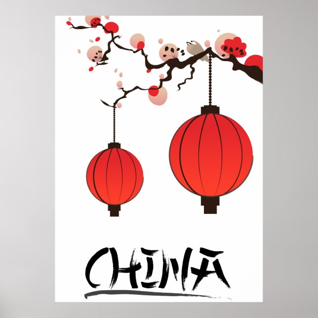 Impressão de pôster de viagem Lanternas da China. (Frente)