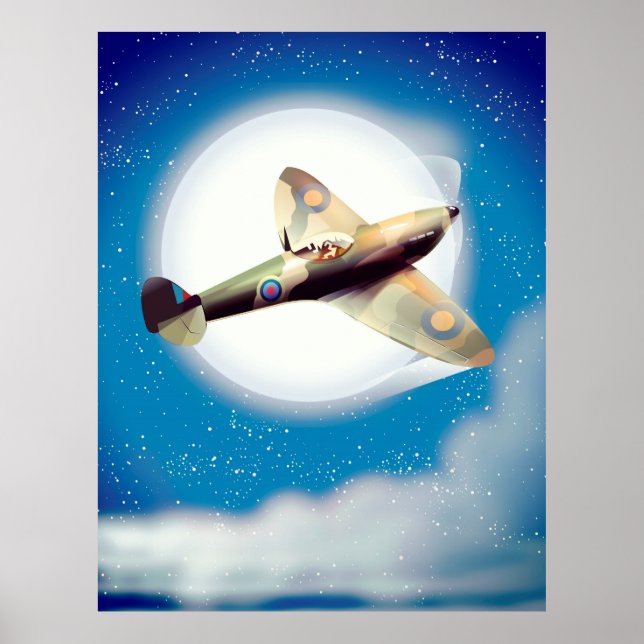 Impressão de poster de viagens da aeronave Spitfir (Frente)