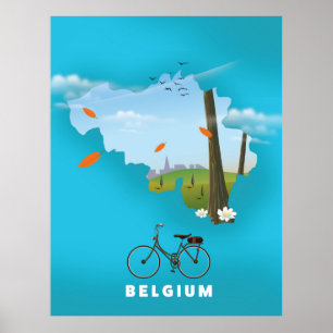 Impressão de poster de viagens do Mapa da Bélgic