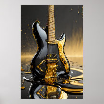 Impressão de Poster de violão preto e Dourado metá