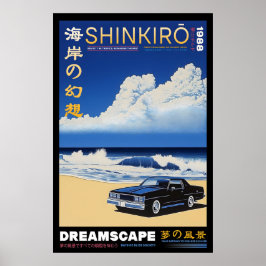 Impressão de Praia de Carro Retro Paisagem de Sonh