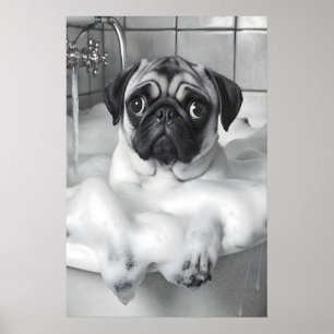 Impressão de Pug na Banheira, Arte Engraçada de Ca