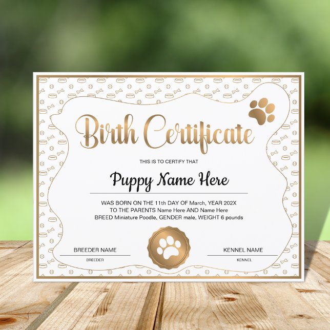 Impressão de Puppy Birds Certificate Paw (Criador carregado)
