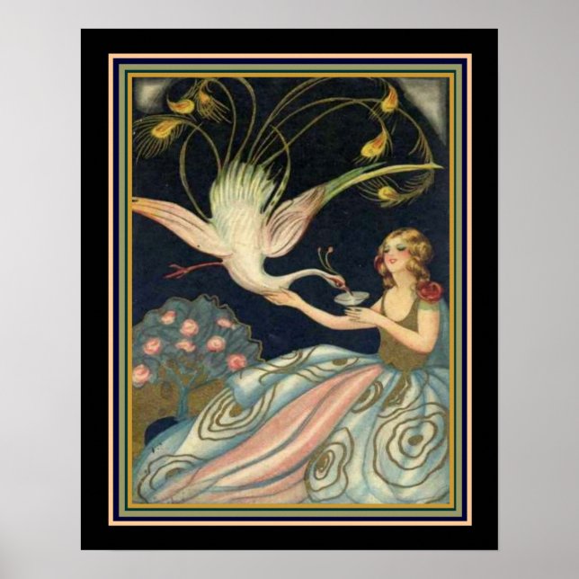 Impressão de "Rapariga e Pavão" da Arte Chiostrian (Frente)