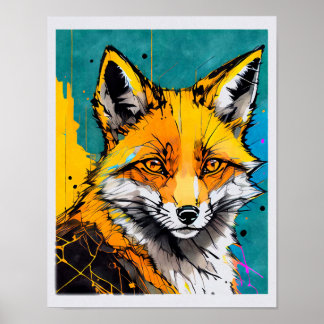 Impressão de raposa moderna cor negra olhos negros