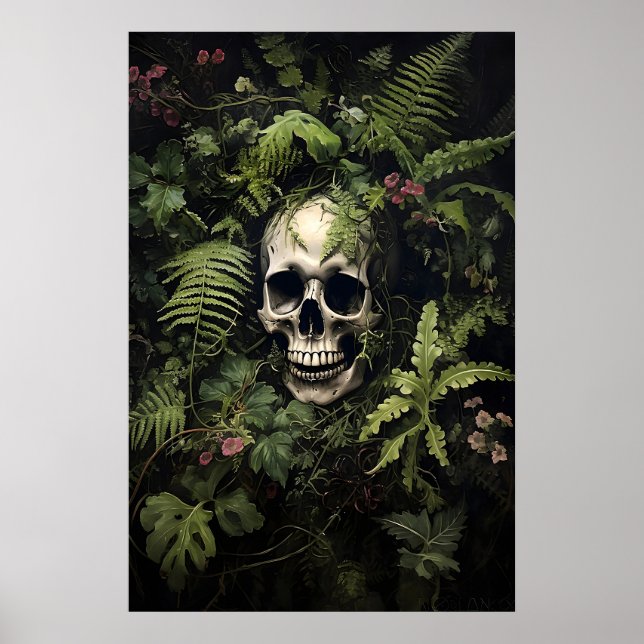Impressão de retrato de caveira de samambaia verde (Frente)