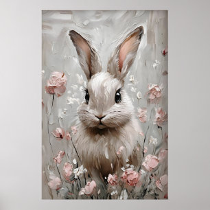 Impressão de retrato de coelho floral, arte de par