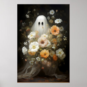 Impressão de retrato fantasmagórico floral, gótico