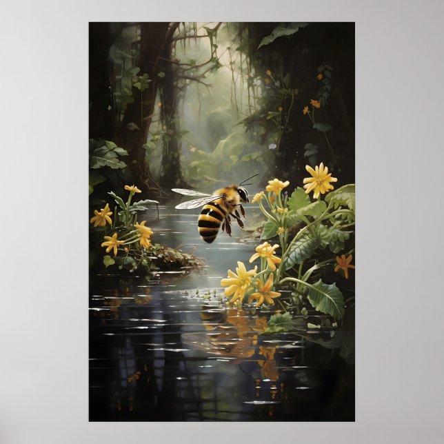 Impressão de Rio de Flor com Abelha, Arte de Pared (Frente)