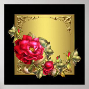 Impressão de Rosa vermelha preto-e-legante
