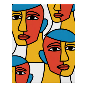 Impressão de Rostos Abstratos, Arte Geométrica Vib