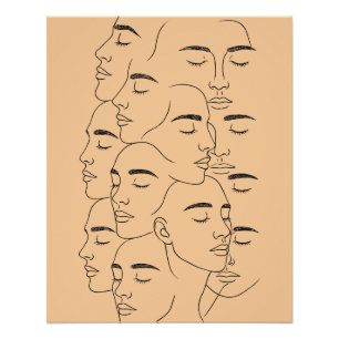 Impressão de Rostos Sobrepostos, Arte de Linha Min