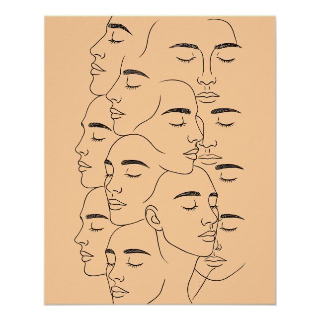 Impressão de Rostos Sobrepostos, Arte de Linha Min (Frente)