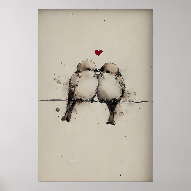 Impressão de São Valentim Coração de Pardais Amor (Frente)