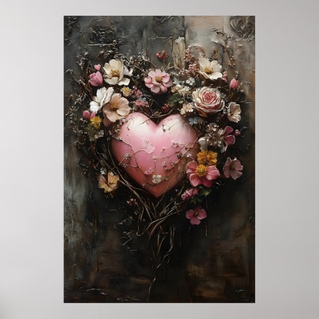 Impressão de São Valentim de Coração Floral, Pared (Frente)