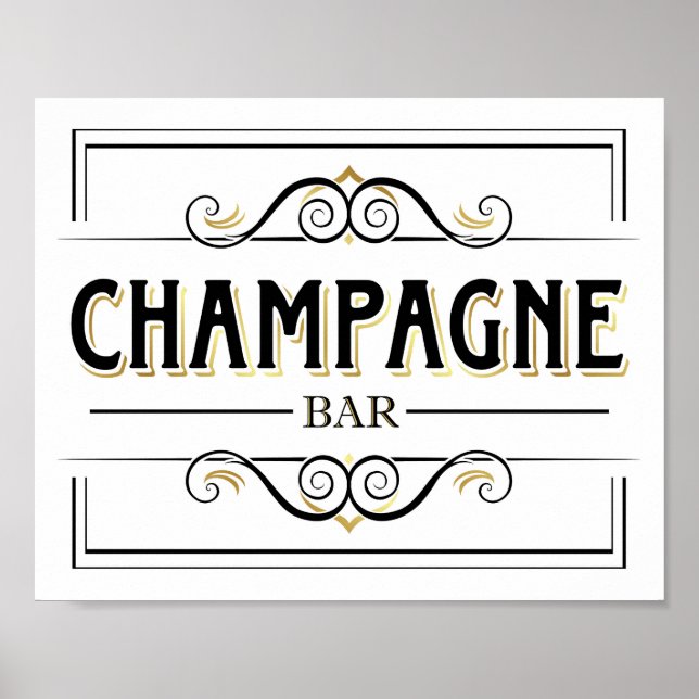 Impressão de Sinal de BAR CHAMPAGNE Dourado Vintag (Frente)