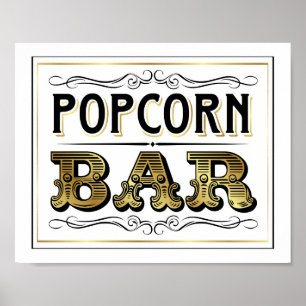Impressão de Sinal de BAR POPCORN Dourado Vintage