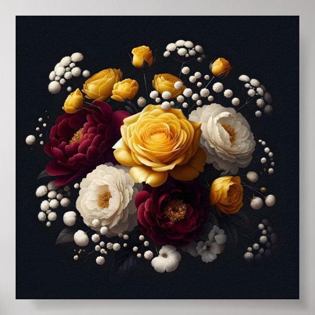 Impressão de Sublimação Amarela Floral Burgundy (Frente)