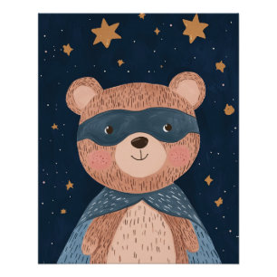 Impressão de Super-Herói Urso, Arte de Parede para