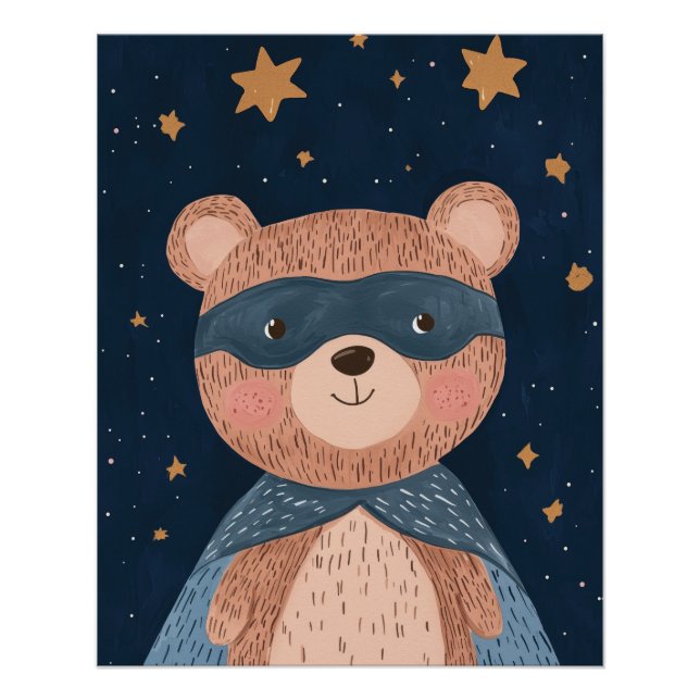 Impressão de Super-Herói Urso, Arte de Parede para (Frente)