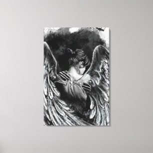 Impressão de tela de menina anjo - Pintura em pret