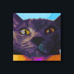 Impressão de tela de Pop de rosto de gato<br><div class="desc">Tela impressa com uma cara de gato próxima em cores vibrantes.</div>