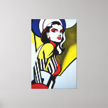 Impressão de tela de retrato de pop Art<br><div class="desc">Apresentando nossa vibrante pintura a óleo de canvas, com um retrato colorido de uma pop-arte inspirada no estilo icônico do pop Roy Lichtenstein. Essa pintura captura a essência do movimento pop com cores ousadas, elementos gráficos e estética inspirada em quadrinhos. O retrato mostra uma mulher com traços exagerados e uma...</div>