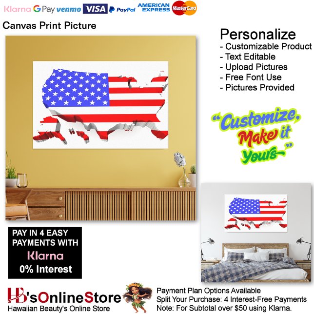 Impressão de tela de tela de bandeira dos Estados  (United States of America Flag Canvas Print Picture 15.)