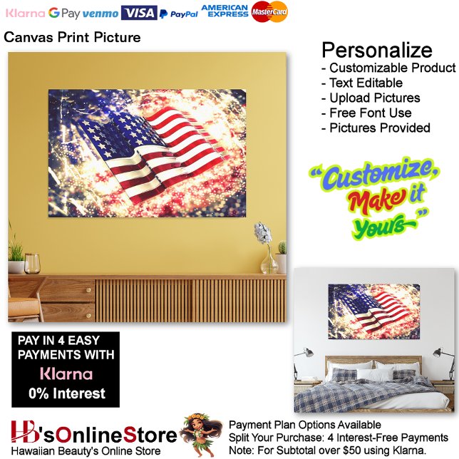 Impressão de tela de tela de bandeira dos Estados  (United States of America Flag Canvas Print Picture 3.)