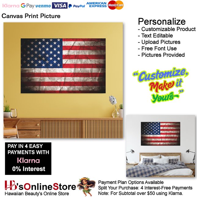 Impressão de tela de tela de bandeira dos Estados  (United States of America Flag Canvas Print Picture 1.)