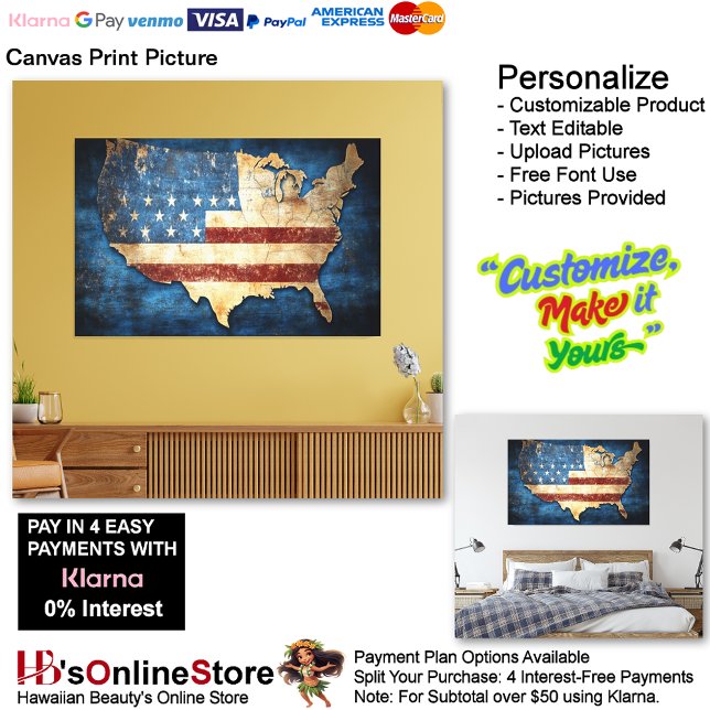 Impressão de tela de tela de bandeira dos Estados  (United States of America Flag Canvas Print Picture 13.)